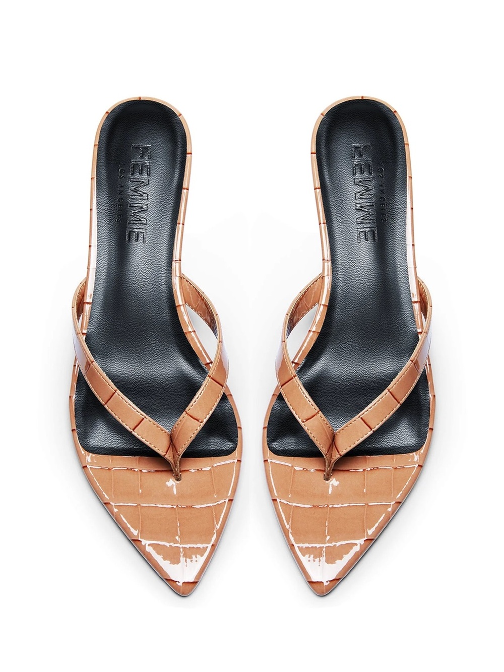 Ginza Croc-Embossed Tan Square Toe Thong Sandals